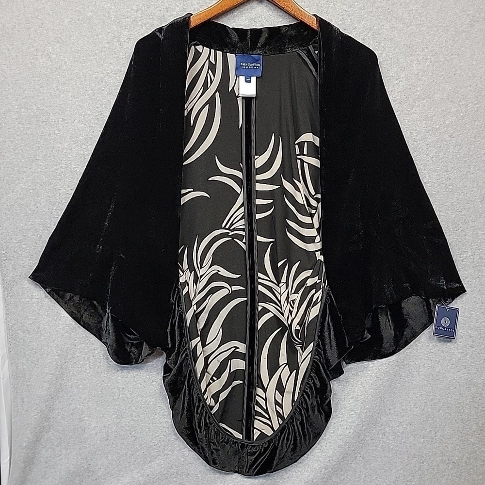 NWT‎ Doncaster Collection Black Formal Velvet Duster Jacket Shrug Kimono Sleeves